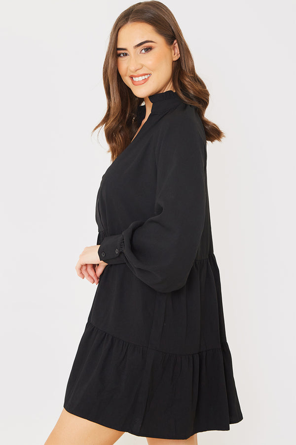 In The Style In The Style Wrap Front Smock Dress Black