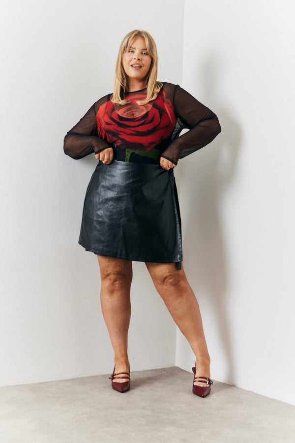 in the style In the Style Wrap Leather Look Mini Skirt Black