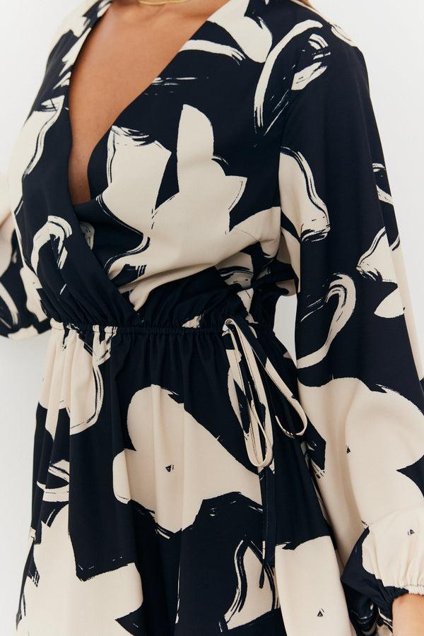 In The Style In The Style Wrap Puff Sleeve Mini Skater Dress Black