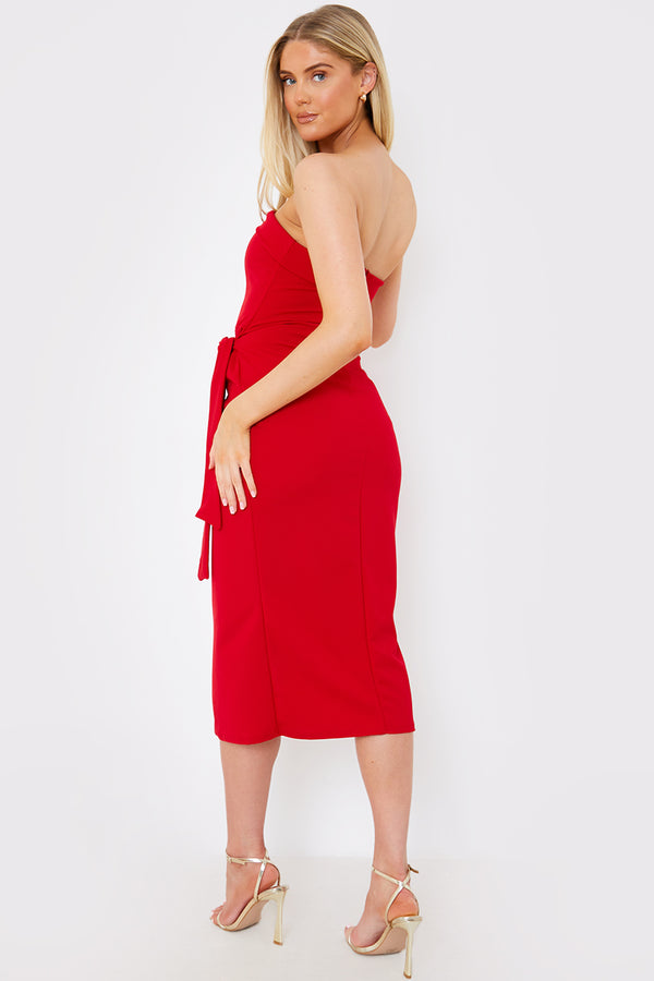 In The Style In The Style Wrap Tie Detail Bandeau Midi Dress Red