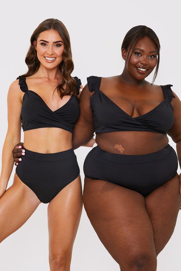 in the style In the Style Wrap Tie Frill Bikini Top Black