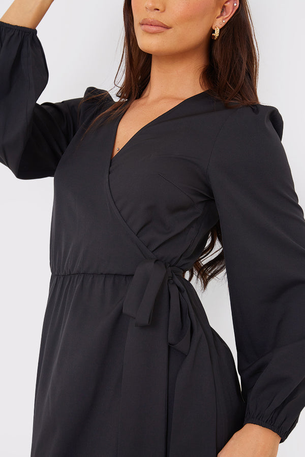In The Style In The Style Wrap Waist Midi Dress Black