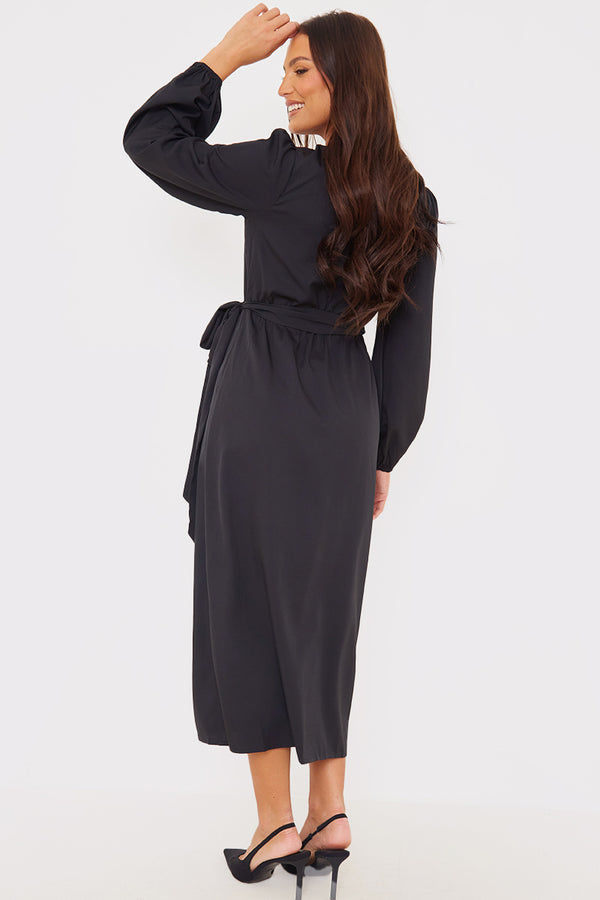In The Style In The Style Wrap Waist Midi Dress Black
