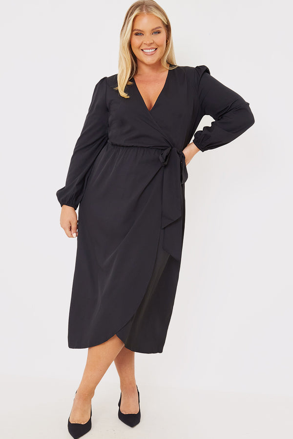 In The Style In The Style Wrap Waist Midi Dress Black