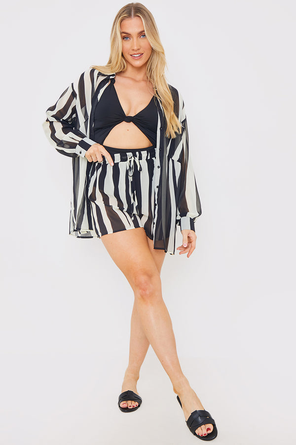 In The Style In The Style Zebra Print Button Up Chiffon Co-Ord Beach Shirt White