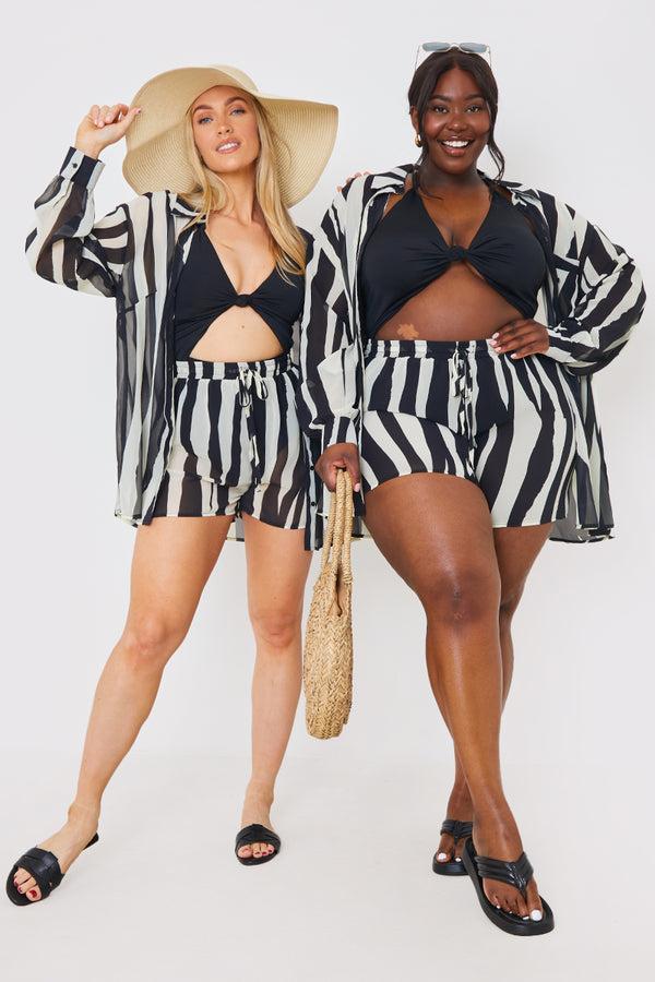 In The Style In The Style Zebra Print Button Up Chiffon Co-Ord Beach Shirt White