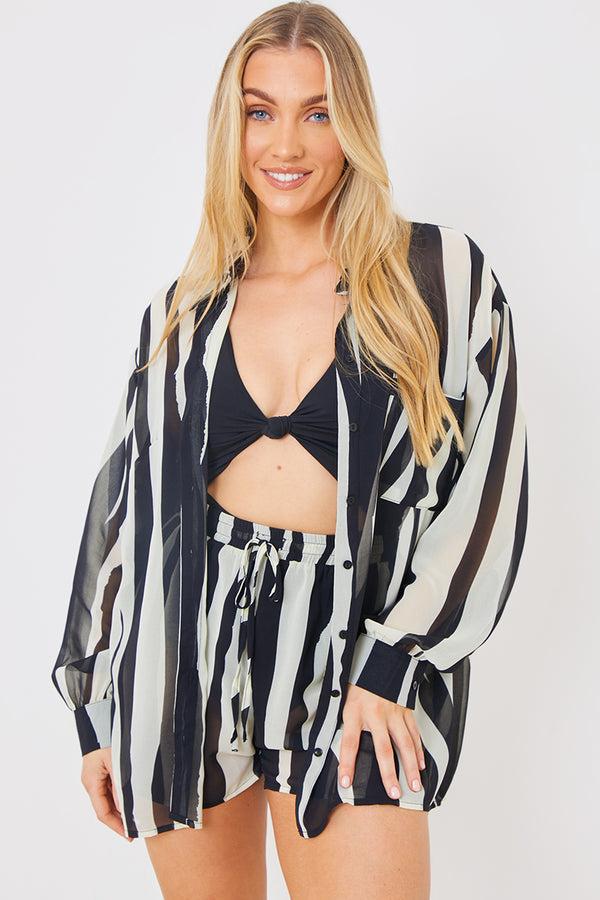 in the style In the Style Zebra Print Button up Chiffon Co-Ord Beach Shirt White