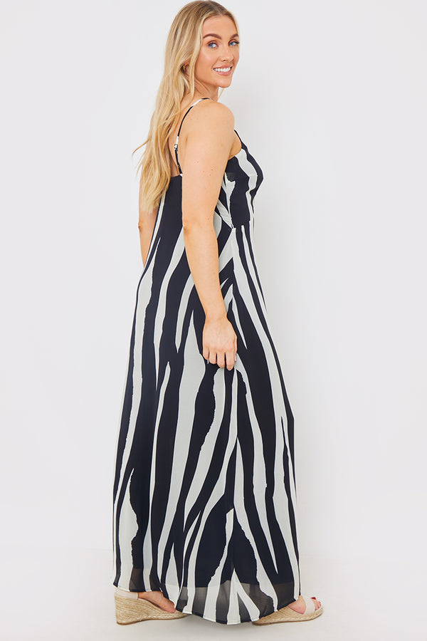 In The Style In The Style Zebra Print Strappy Maxi Dress Black
