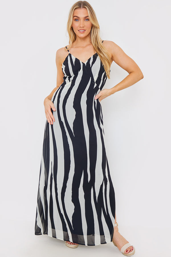 in the style In the Style Zebra Print Strappy Maxi Dress Black