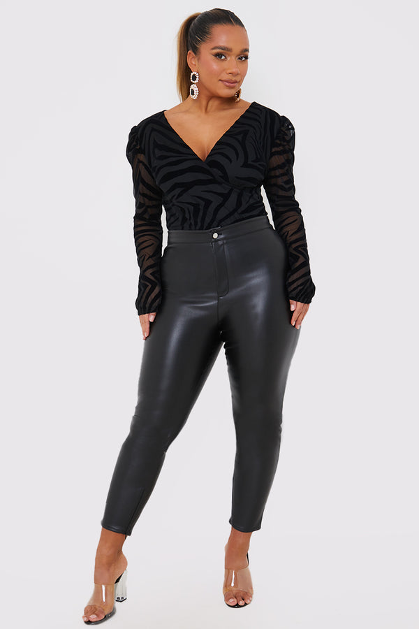 In The Style In The Style Zebra Print Textured Bodysuit Black