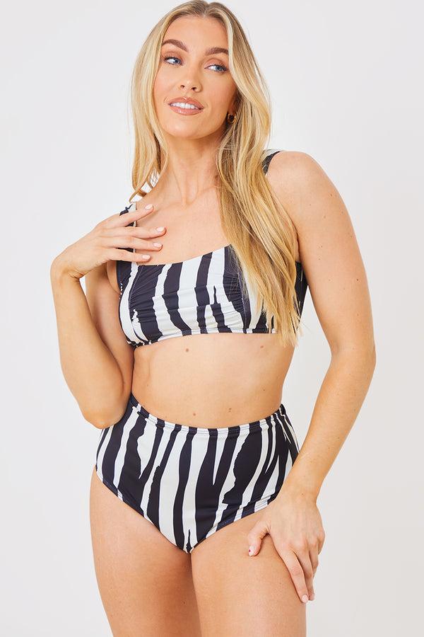 in the style In the Style Zebra Ruched Front Square Neck Bikini Top White