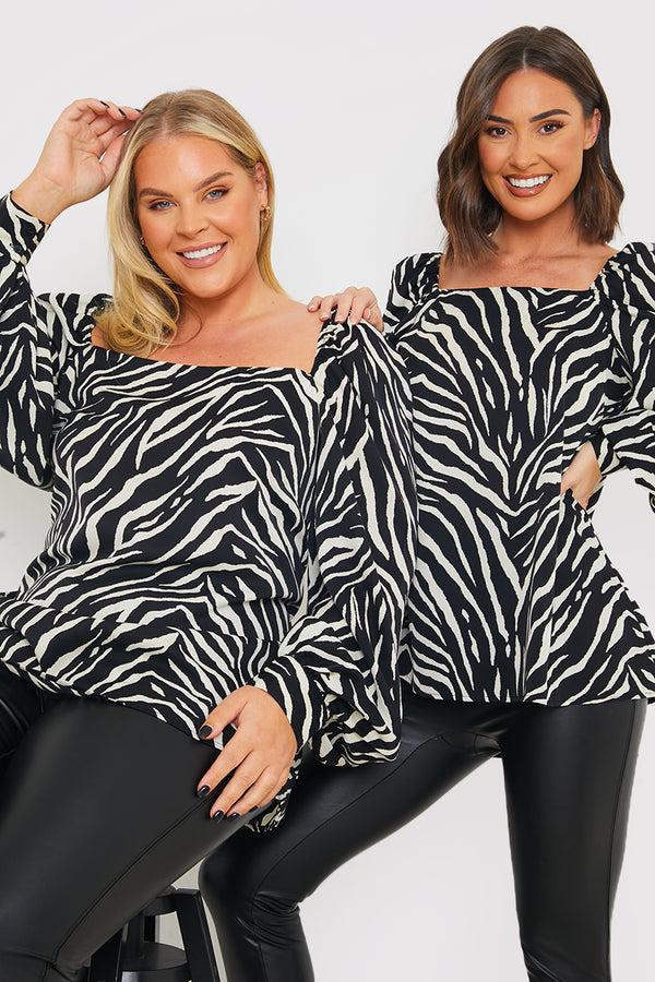 in the style In the Style Zebra Woven Balloon Sleeve Blouse Black