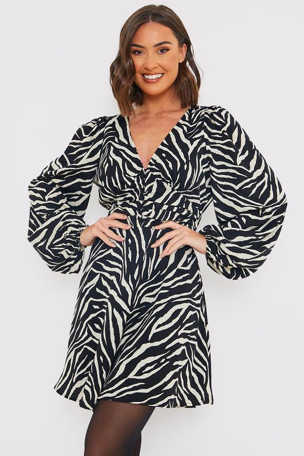 in the style In the Style Zebra Woven Mini Dress Black