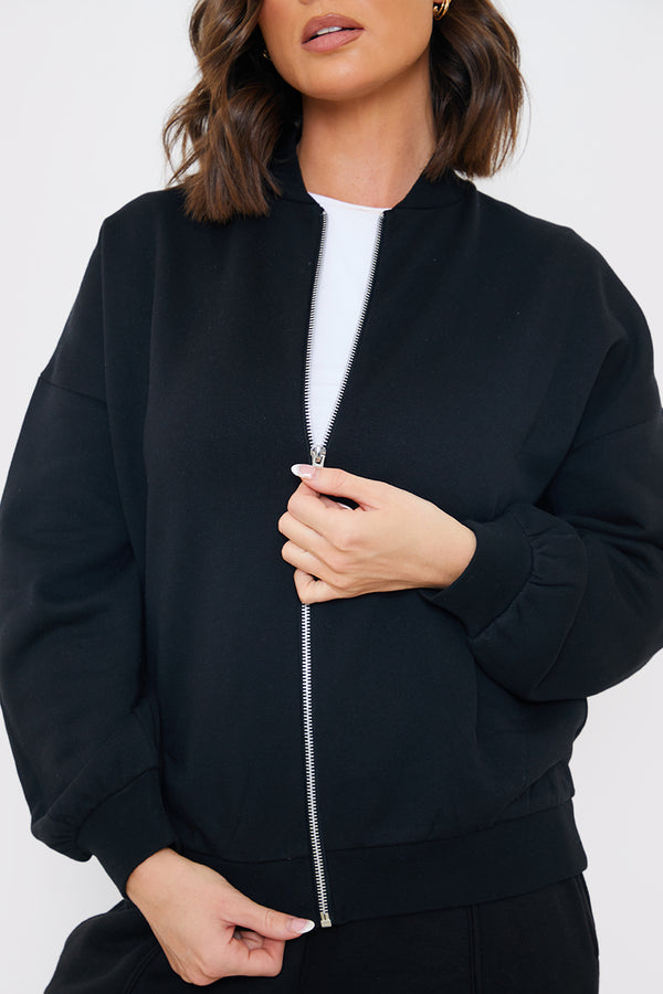 In The Style In The Style Zip Up Bomber Style Sweater Black