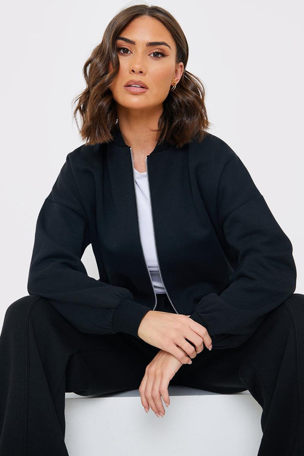 in the style In the Style Zip Up Bomber Style Sweater Black