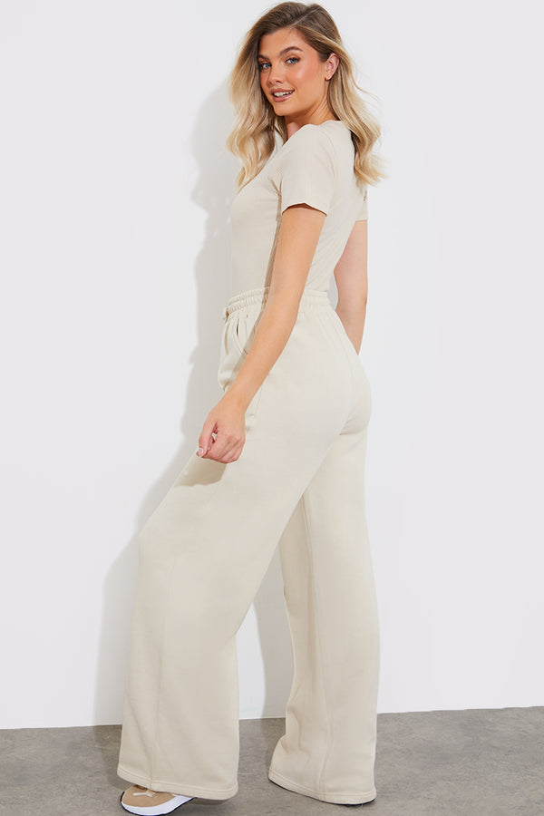 In The Style InTheStyle More Sustainable Fleeceback Straight Leg Joggers Stone