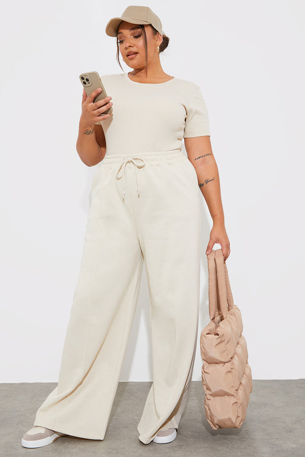 In The Style InTheStyle More Sustainable Fleeceback Straight Leg Joggers Stone