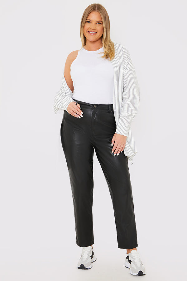in the style Terrie Mcevoy Straight Leg Leather Look Trousers Black