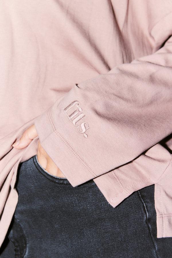 In The Style {# Title Already Starts With Vendor: Print Nothing Extra #}Fits Embroidered Crew Neck Long Sleeve T-Shirt Mauve