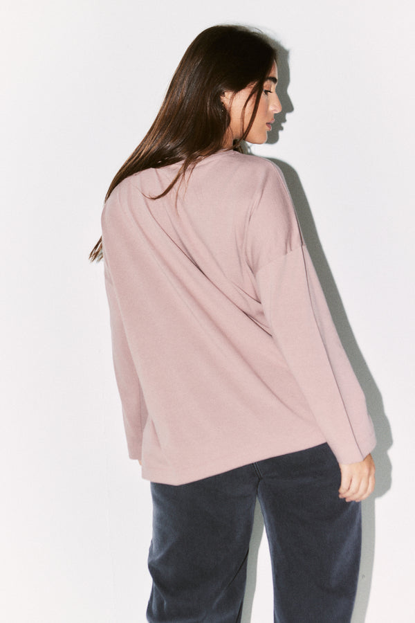 In The Style {# Title Already Starts With Vendor: Print Nothing Extra #}Fits Embroidered Crew Neck Long Sleeve T-Shirt Mauve