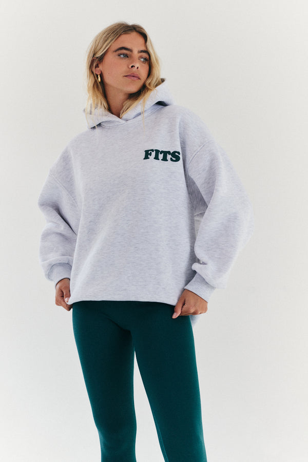 in the style {# Title already starts with vendor: print nothing extra #}Fits Oversized Bubble Print Hoodie Grey