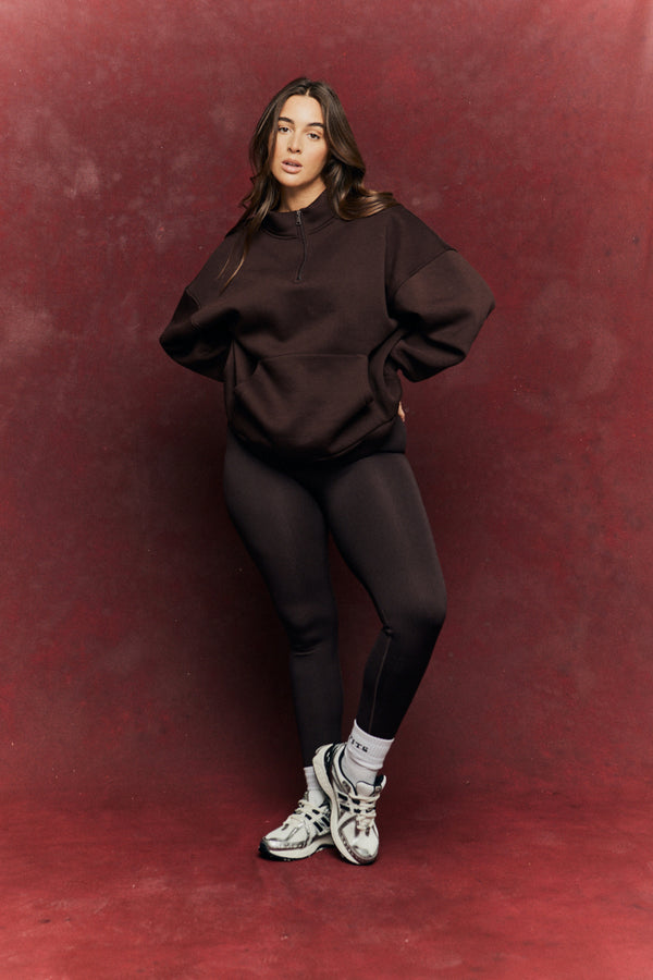 In The Style {# Title Already Starts With Vendor: Print Nothing Extra #}Fits Quarter Zip Printed Sweatshirt Chocolate