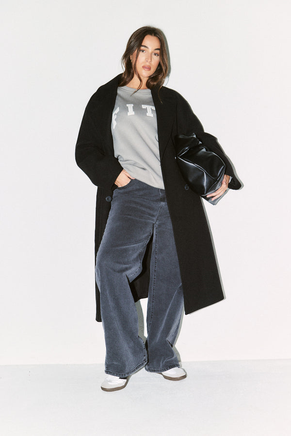 In The Style {# Title Already Starts With Vendor: Print Nothing Extra #}Fits Slogan Knitted Crew Neck Sweatshirt Slate