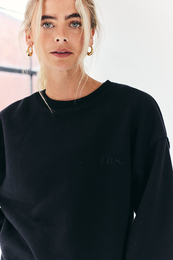 In The Style {# Title Already Starts With Vendor: Print Nothing Extra #}Fits Tonal Embroidered Sweatshirt Black