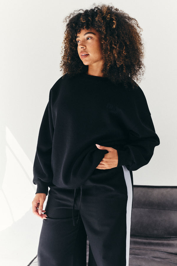 In The Style {# Title Already Starts With Vendor: Print Nothing Extra #}Fits Tonal Embroidered Sweatshirt Black
