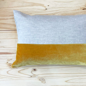 Incasa Alma Pillow - Yellow Velvet/Linen - 14" X 20"