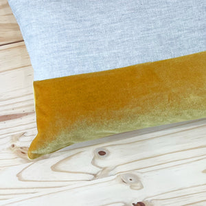 Incasa Alma Pillow - Yellow Velvet/Linen - 14" X 20"