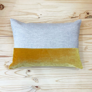 incasa Alma Pillow - Yellow Velvet/Linen - 14" x 20"