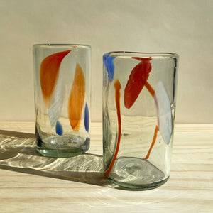 Incasa Goto Handblown Glass - Clear / Multicolor Red