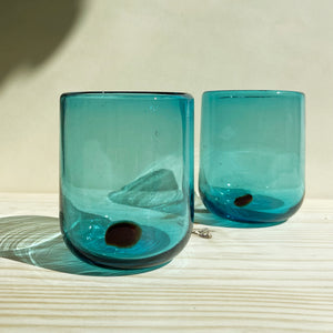 Incasa Lima Handblown Glass - Aqua With Red Dot