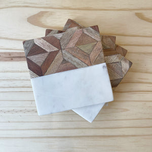 Incasa Set Of 4 Marble & Wood Coasters