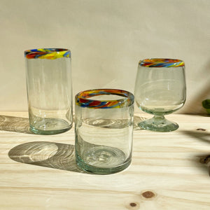 Incasa Rainbow Handblown Tall Glass - Clear / Multicolor