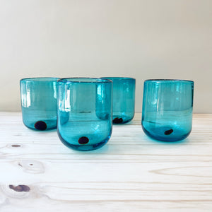 incasa Set of 4 Lima Handblown Glass - Aqua with Red Dot