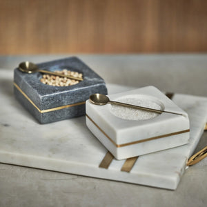 Incasa White Marble Square Salt & Pepper Bowl With Spoon