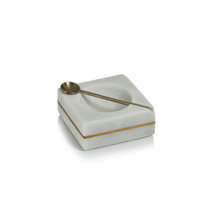 incasa White Marble Square Salt & Pepper Bowl with Spoon
