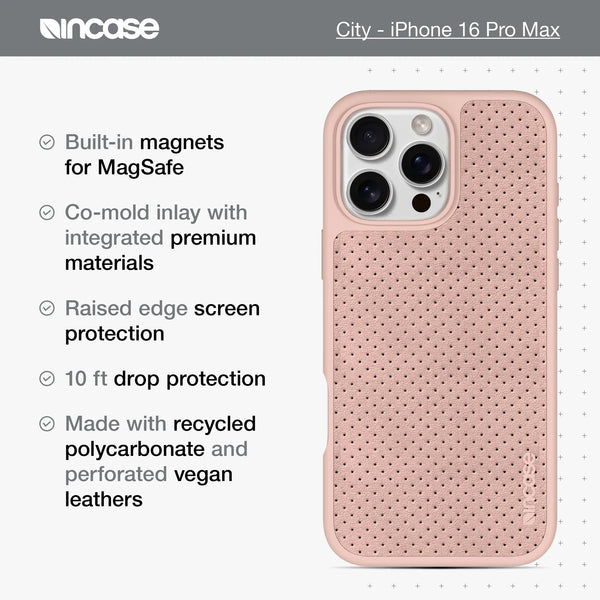 Incase City Case With MagSafe For IPhone 16 Pro Max Blush Pink Perforated Vegan Leather