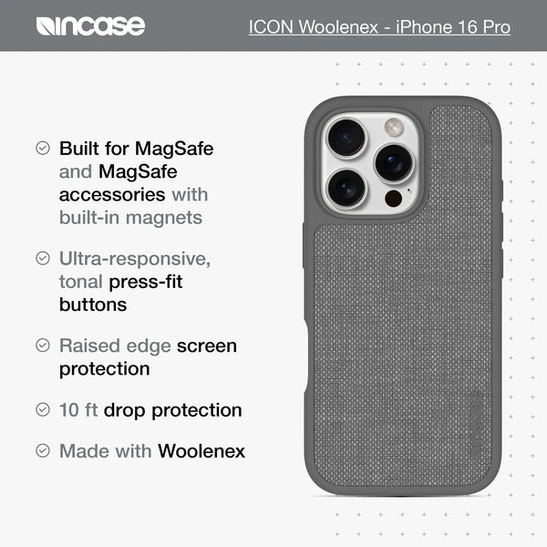 Incase ICON Case With MagSafe For IPhone 16 Pro Asphalt Woolenex
