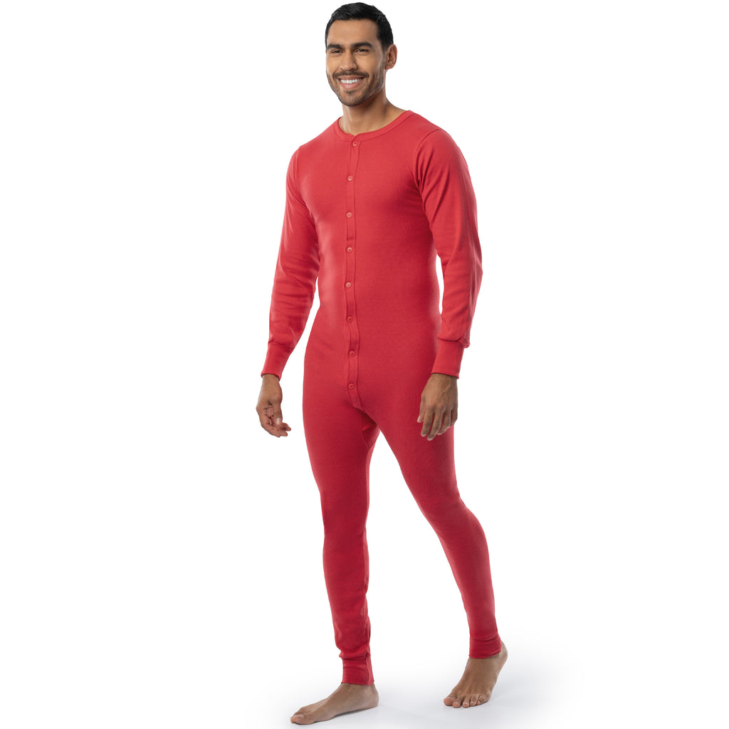 Indera Men's Traditional Rib Knit Union Suit Red