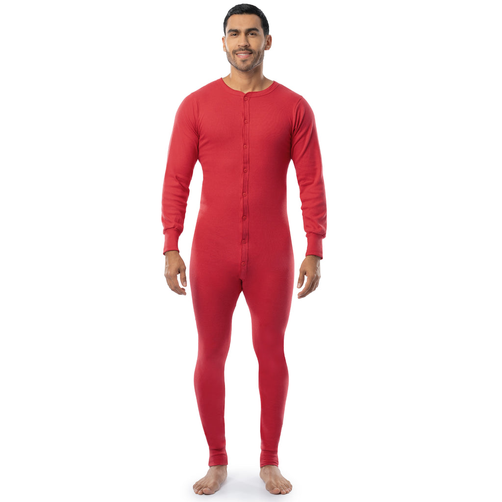 indera Men's Traditional Rib Knit Union Suit Red