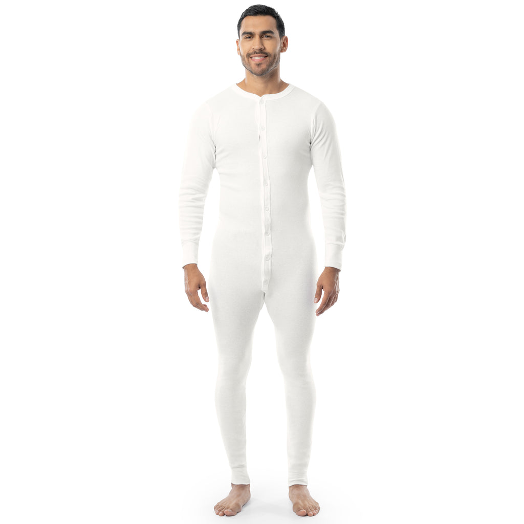 indera Men's Traditional Rib Knit Union Suit White