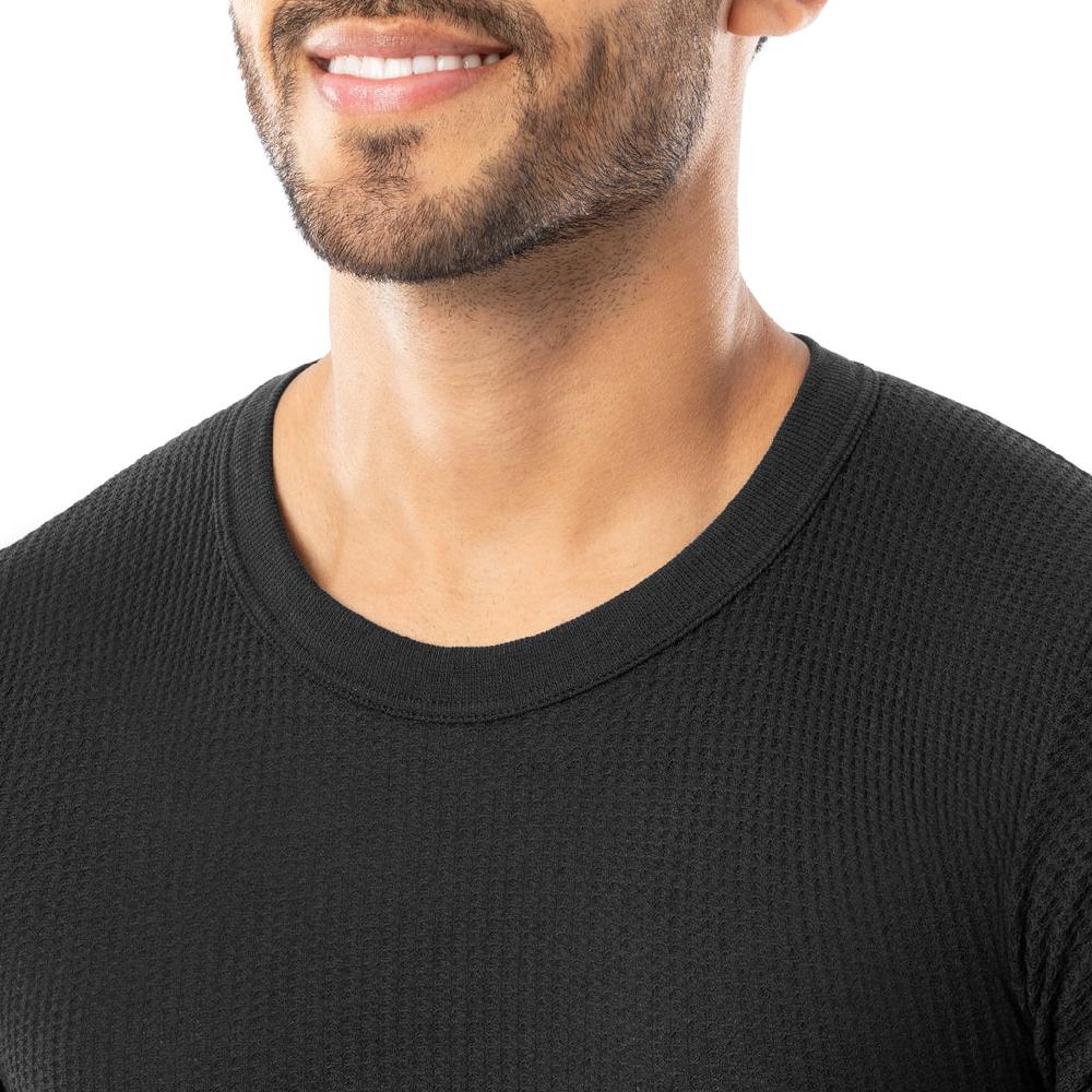 Indera Men's Traditional Waffle Crew Black