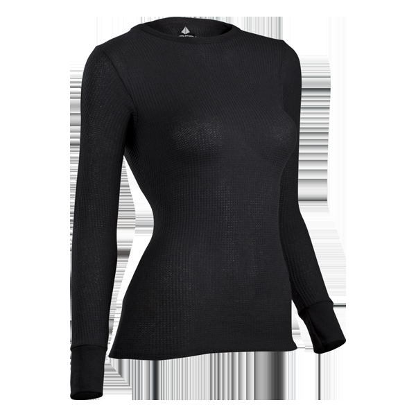 indera Women's Traditional Waffle Crew Black