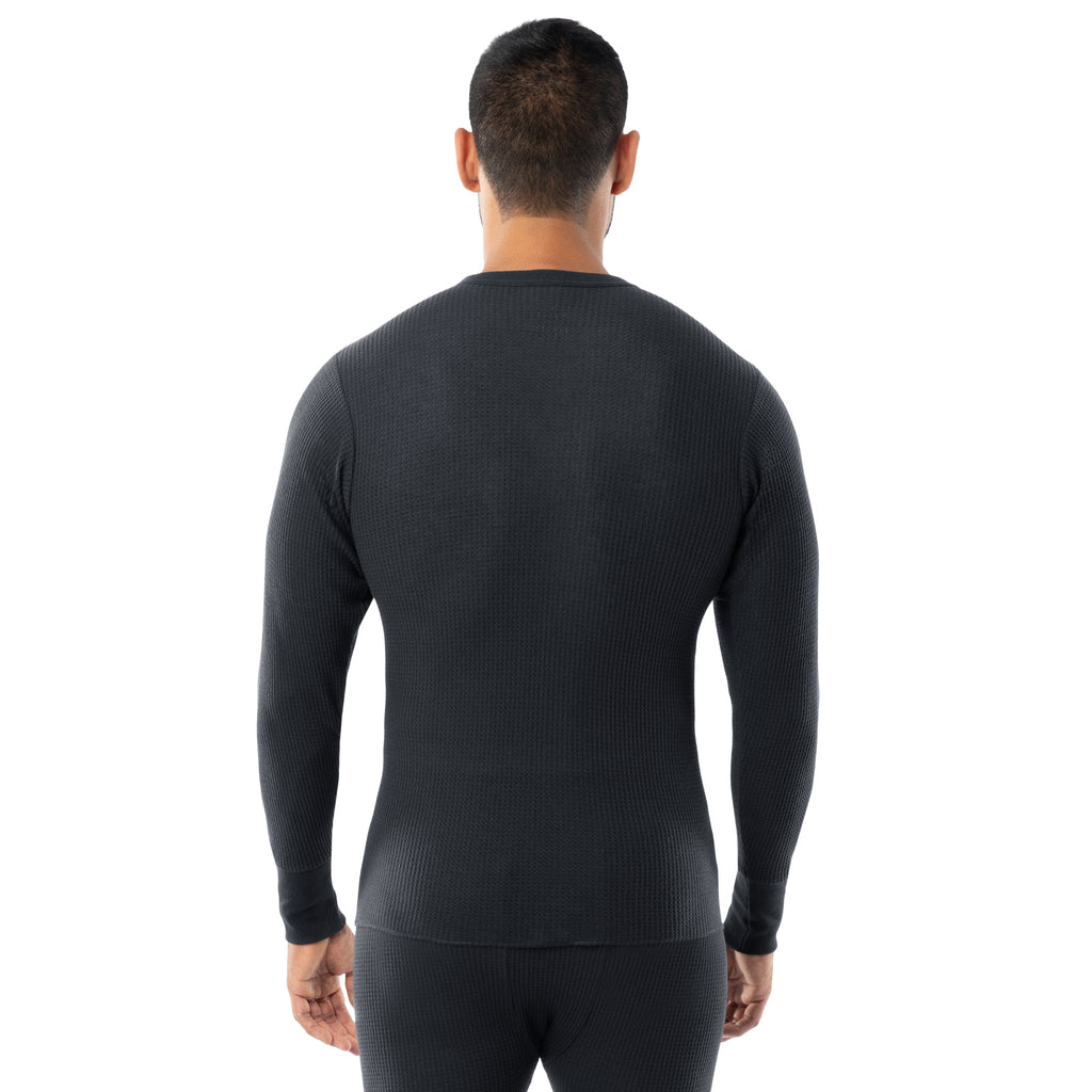 Indera Men's Cotton Heavyweight Waffle Thermal Crew Black