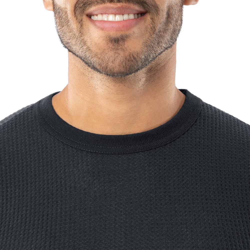 Indera Men's Cotton Heavyweight Waffle Thermal Crew Black