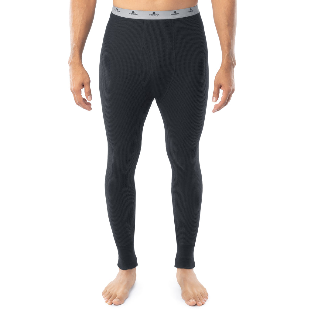 Indera Men's Cotton Heavyweight Waffle Thermal Pant Black