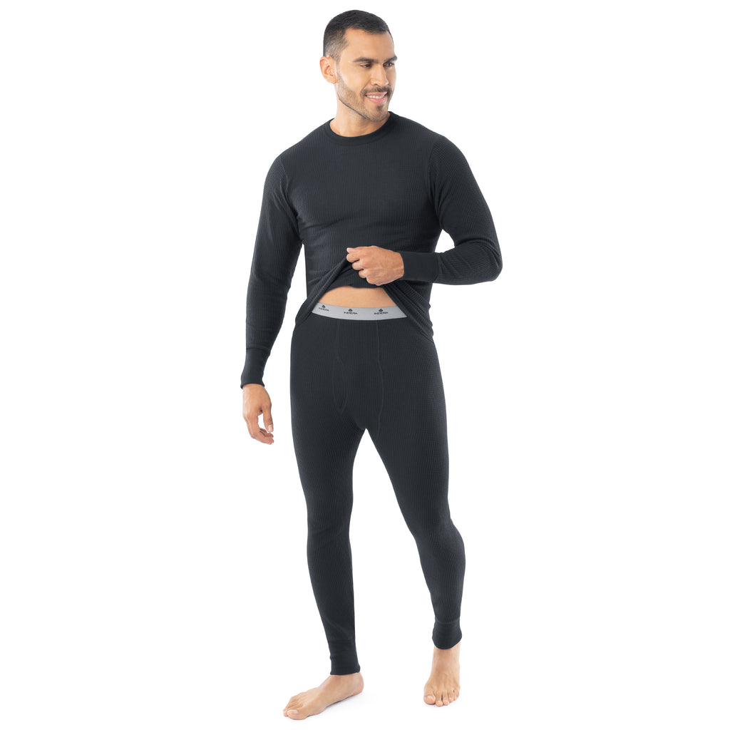 indera Men's Cotton Heavyweight Waffle Thermal Pant Black